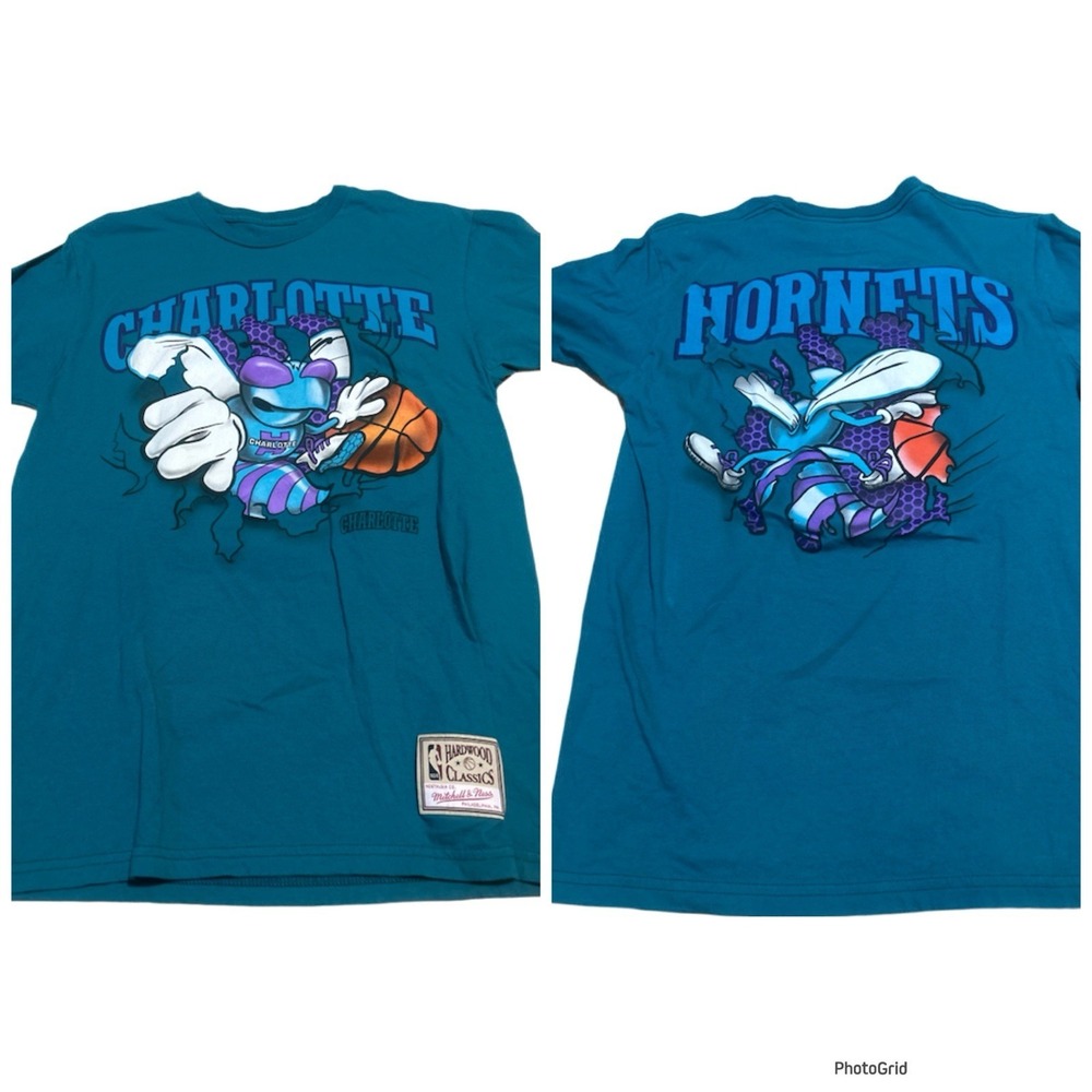 Vintage Charlotte Hornets Shirt Mens Med Teal 90s NBA Basketball Mitchell& Ness